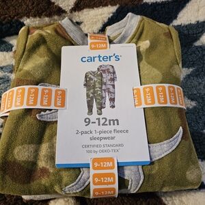 Carter's Green and Gray Dinosaur Fleece Set 2 Pajama Footies